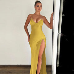 Split Halter Mid Length Midi Dress