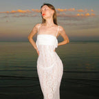 Women's Maxi White Spring Summer Suspenders Low-cut Slim-fit Buttock Elegant Vestidos Midi Dresses