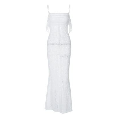 Women's Maxi White Spring Summer Suspenders Low-cut Slim-fit Buttock Elegant Vestidos Midi Dresses