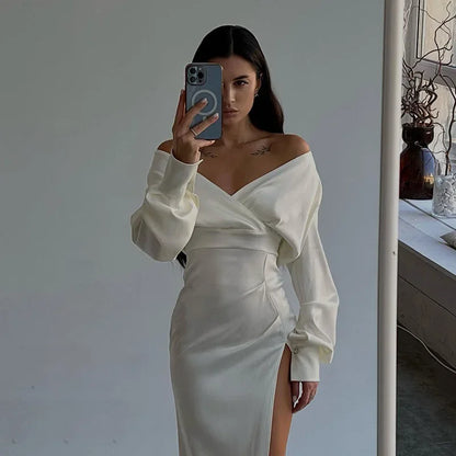 New Sexy Elegant Slim Pleated Wedding Birthday Midi Dresses