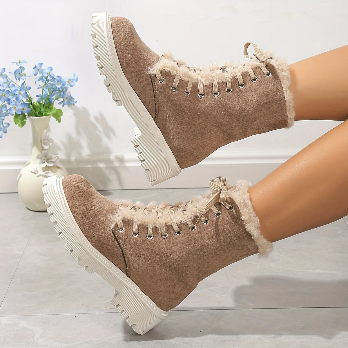 Plush Lined Thermal Lace Up Mid-Calf Chunky Outdoor Snow Boot Secondary image