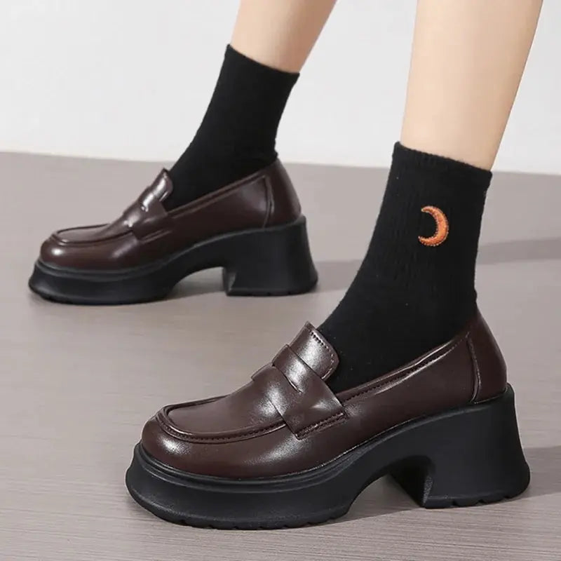 Slip On Thick Platform Black School Uniform Japan Style Leather Pumps Loafers Main image