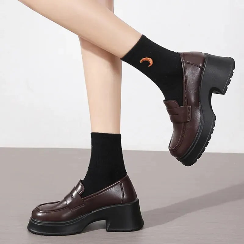 Slip On Thick Platform Black School Uniform Japan Style Leather Pumps Loafers Secondary image