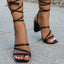 Summer Ankle Strap Leather Cross-Tied Ladies Highs  Lace Up Party Shoes Low Heel Pumps