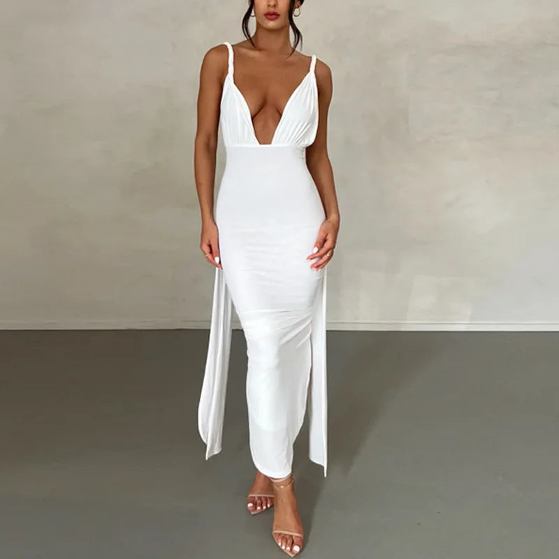Deep Bare High Irregular Tight Female Midi Dresses Main image