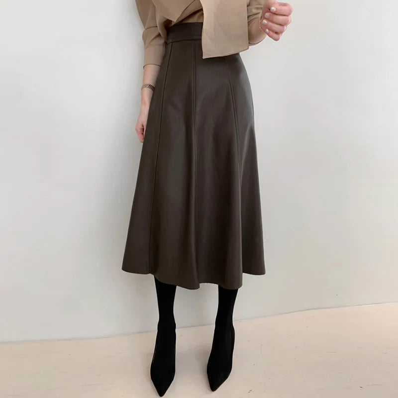 Sheepskin High Waist Big Swing Genuine Leather Temperament Long Skirt