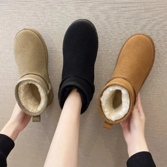 Round Toe Flat Heel Fashion Low Ladies Ankle Cotton Snow Boot