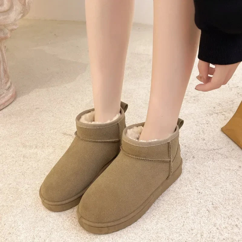 Women's Shoes Australian Boots Winter Footwear Round Toe Flat Heel Boots-Women Fashion Snow Low Ladies Ankle Cotton 36-42