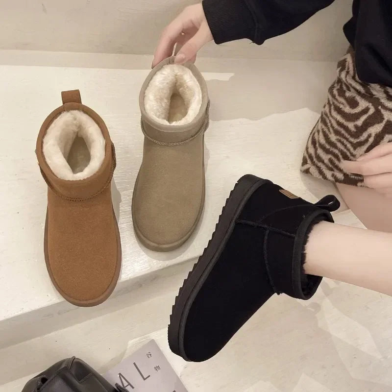 Round Toe Flat Heel Fashion Low Ladies Ankle Cotton Snow Boot