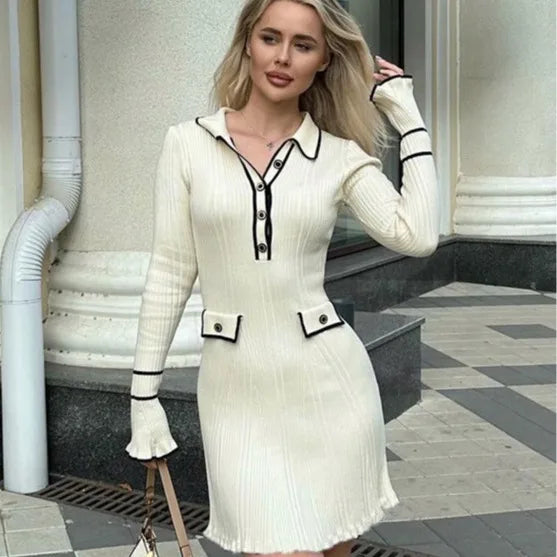 Slim Short French Strip Skinny Long Korean Midi Dresses Main image