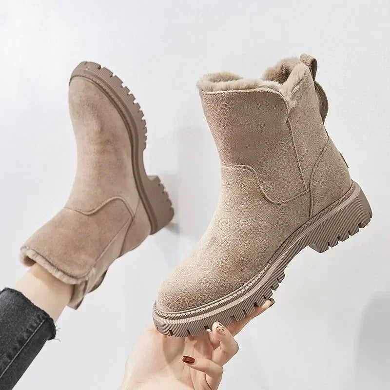 Women's Snow Boots Winter Mid-Tube Plus Velvet Thickened Warm Cotton Shoes Fur Integrated Fashion Platform Female Booties Main image