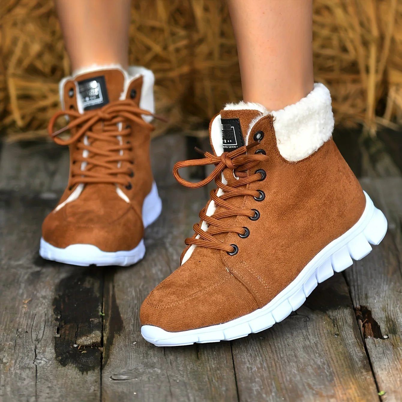 Fluffy Lace Up Soft Sole Flat Casual Winter Warm Snow Boot Main image