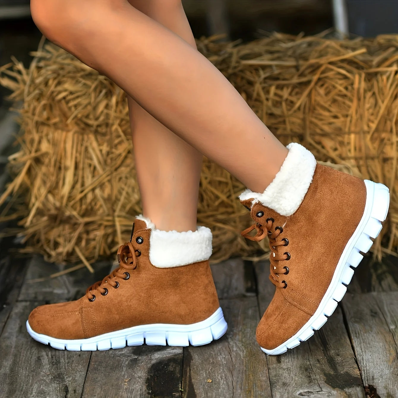 Fluffy Lace Up Soft Sole Flat Casual Winter Warm Snow Boot Secondary image