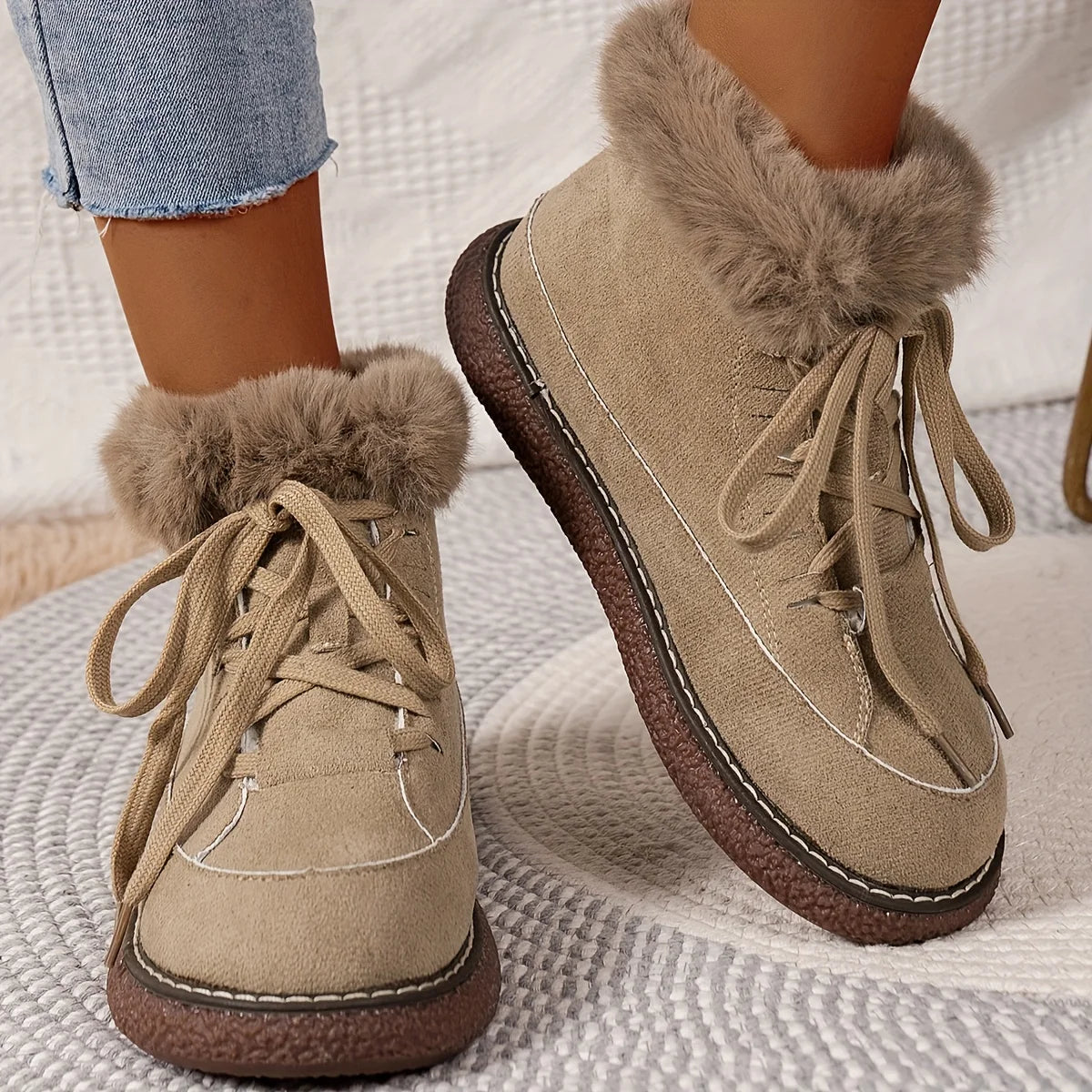 Solid Color Short Plush Lined Comfortable Warm Winter Snow Boot Secondary image
