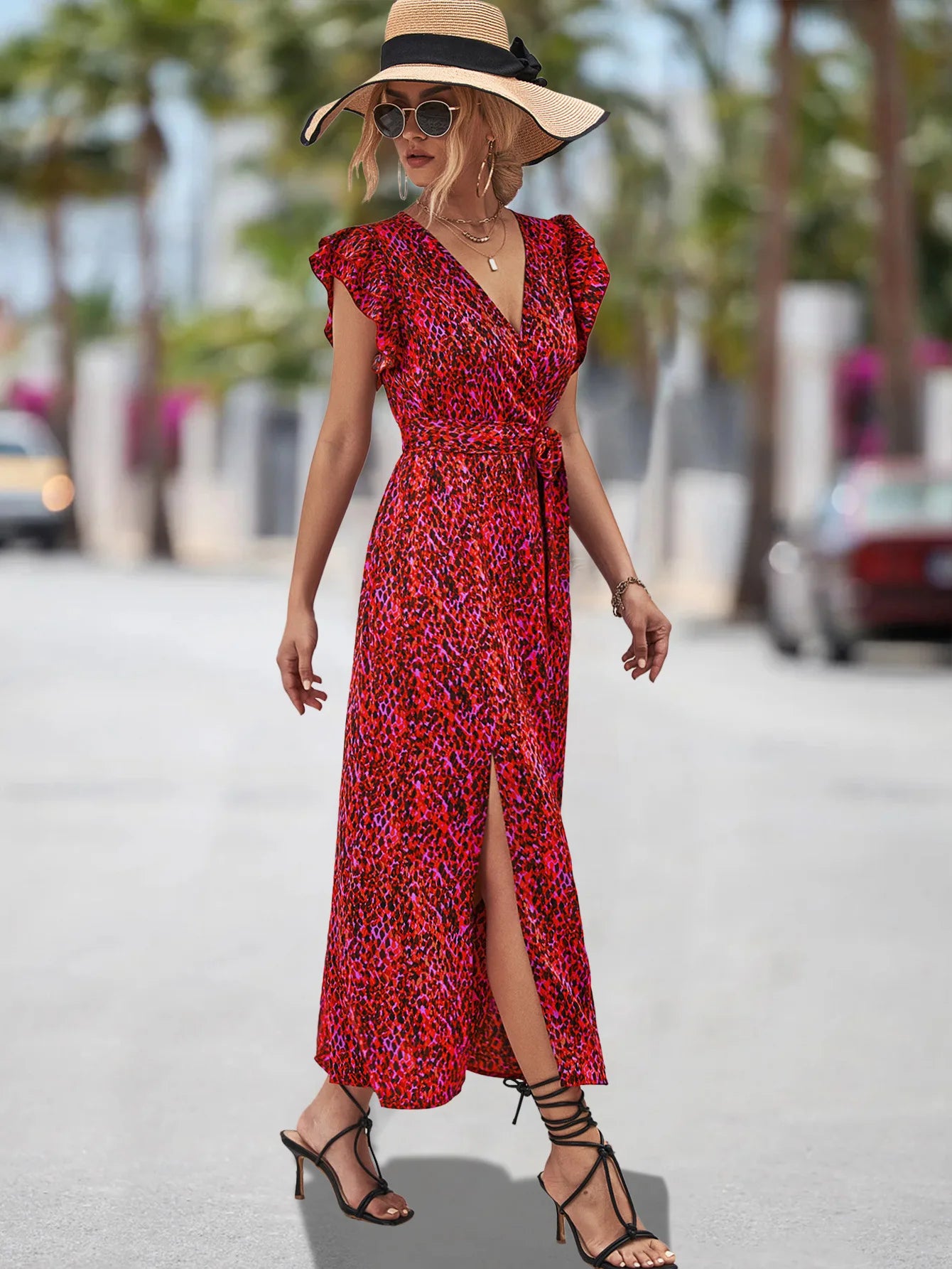 Women's Split Spring Summer V-neck Peplum Waist Resort Korean Reviews Clothes Midi Dresses