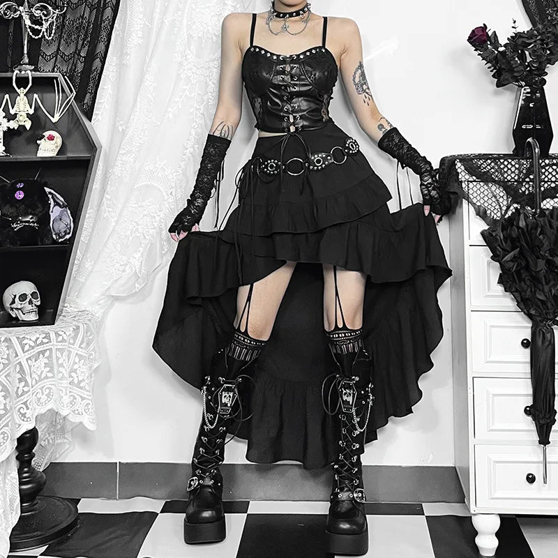 Women's SteamRetro Gothic Pleated Asymmetric Hi-Low Lace Party Irregular Victorian High-Low Skirt Secondary image