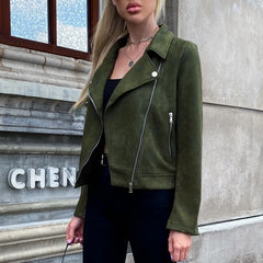 Lapel Zipper Short High Street Motorcycle Chic Long Sleeved Jacket