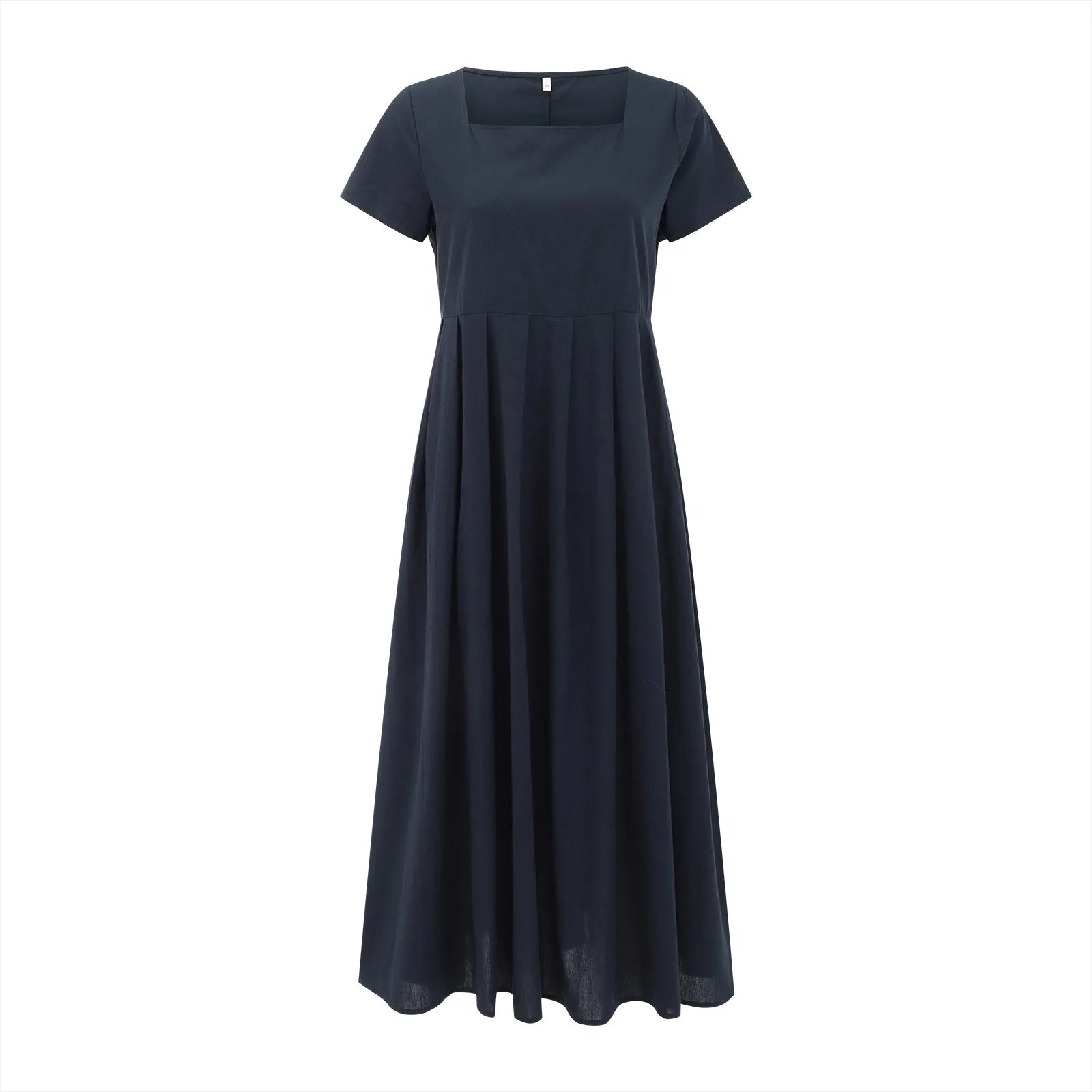 Casual Solid Color Square Collar Cotton Linen Swing Party Midi SunVestidos Dress