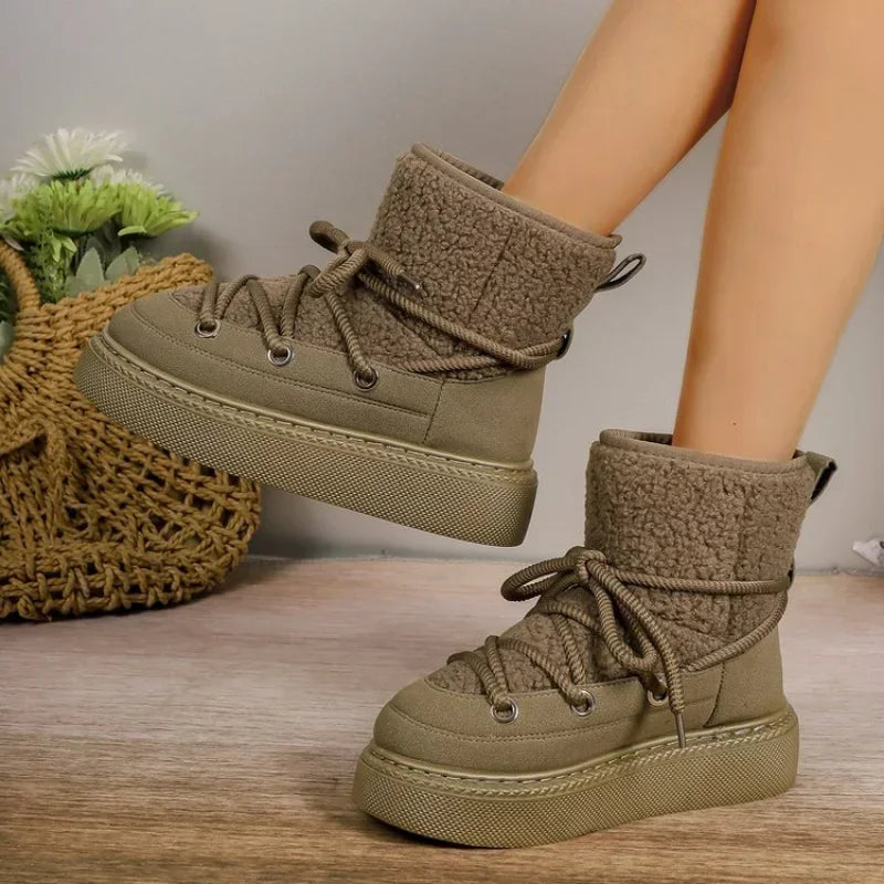 Thick-soled Cross-strap Round Toe Plush Warm Casual Snow Boot Main image