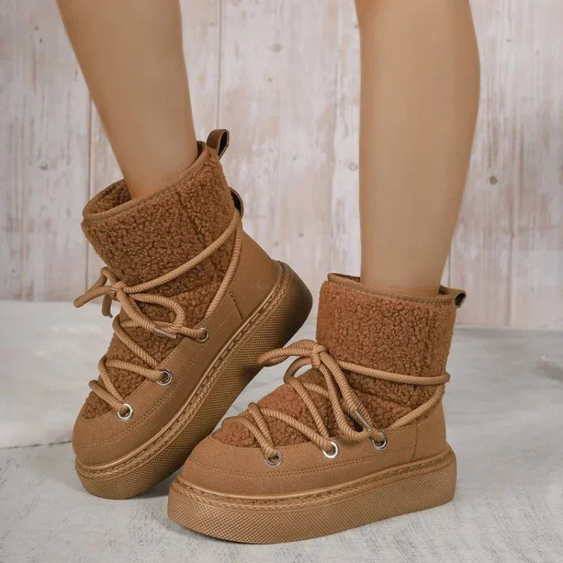 Thick-soled Cross-strap Round Toe Plush Warm Casual Snow Boot