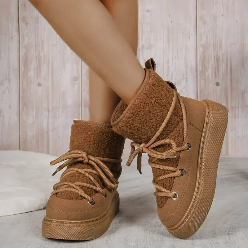 Thick-soled Cross-strap Round Toe Plush Warm Casual Snow Boot Secondary image