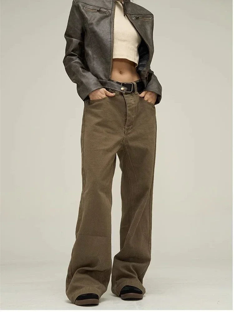 Trendy Retro Straight Brown Vintage Street Cool High Waisted Neutral Casual Jeans Main image