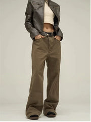 Trendy Retro Straight Brown Vintage Street Cool High Waisted Neutral Casual Jeans