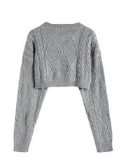 Long Round Collar Pullover Short Twist Solid Winter Sweater