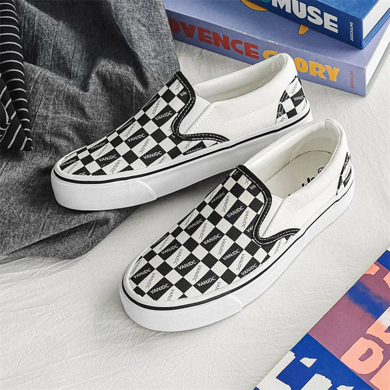 Womens Canvas Shoes Multicolor Checkerboard Design Men Slip-On Footwear Girls Flats Couple Summer Fashion Sneakers Size 35-44