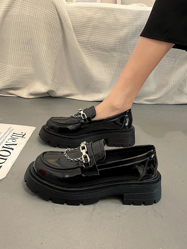 Fur Platform Black Flats Preppy Dress British Style Autumn Oxfords Loafers Secondary image