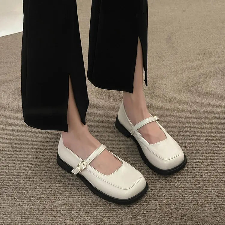 Fur Casual Square Toe Leather Shallow Mouth Modis Autumn Derby Loafers