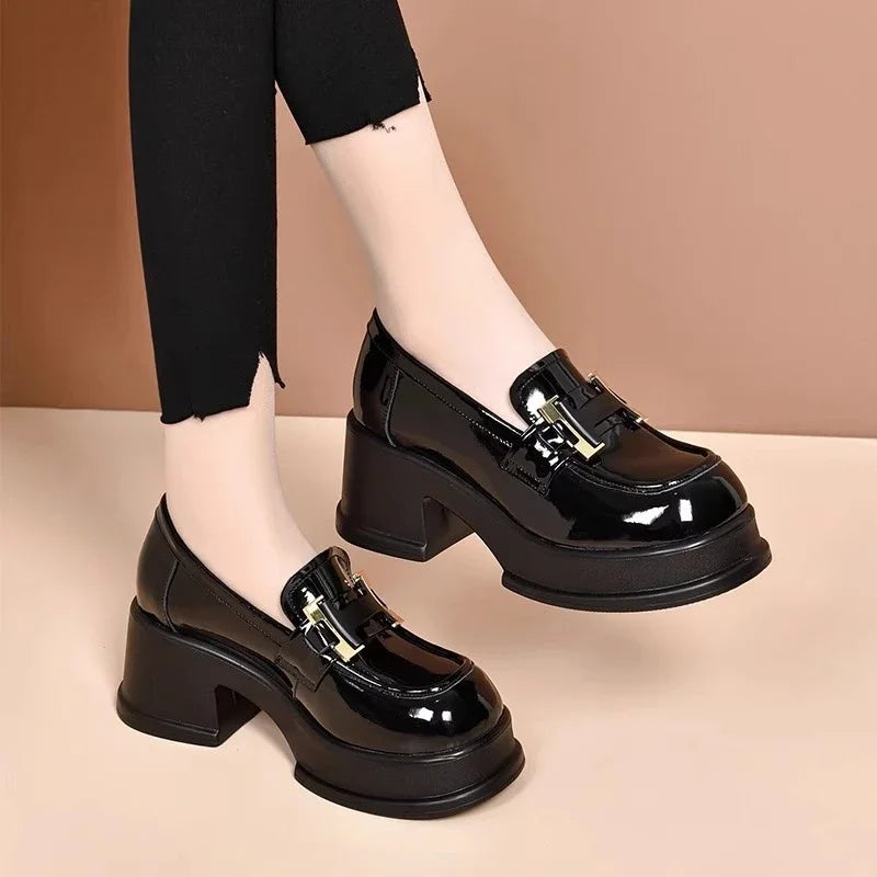 Fur Platform British Style Casual Sneaker Round Toe Shallow Mouth Derby Loafers Main image