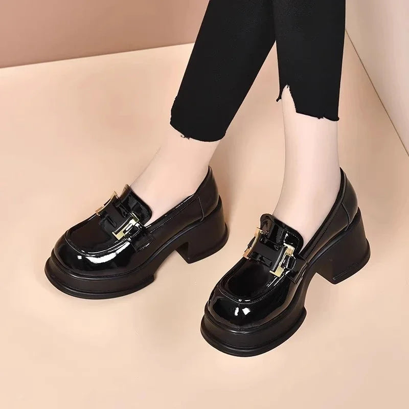 Fur Platform British Style Casual Sneaker Round Toe Shallow Mouth Derby Loafers Secondary image