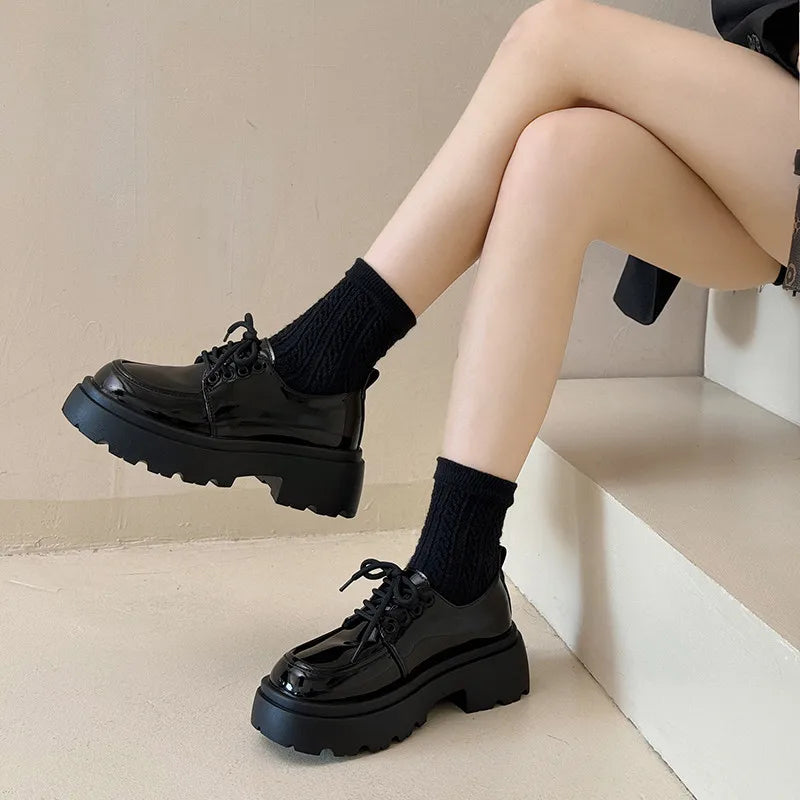 Fur Round Toe Casual Autumn All-Match Leather British Style Platform Loafers Main image