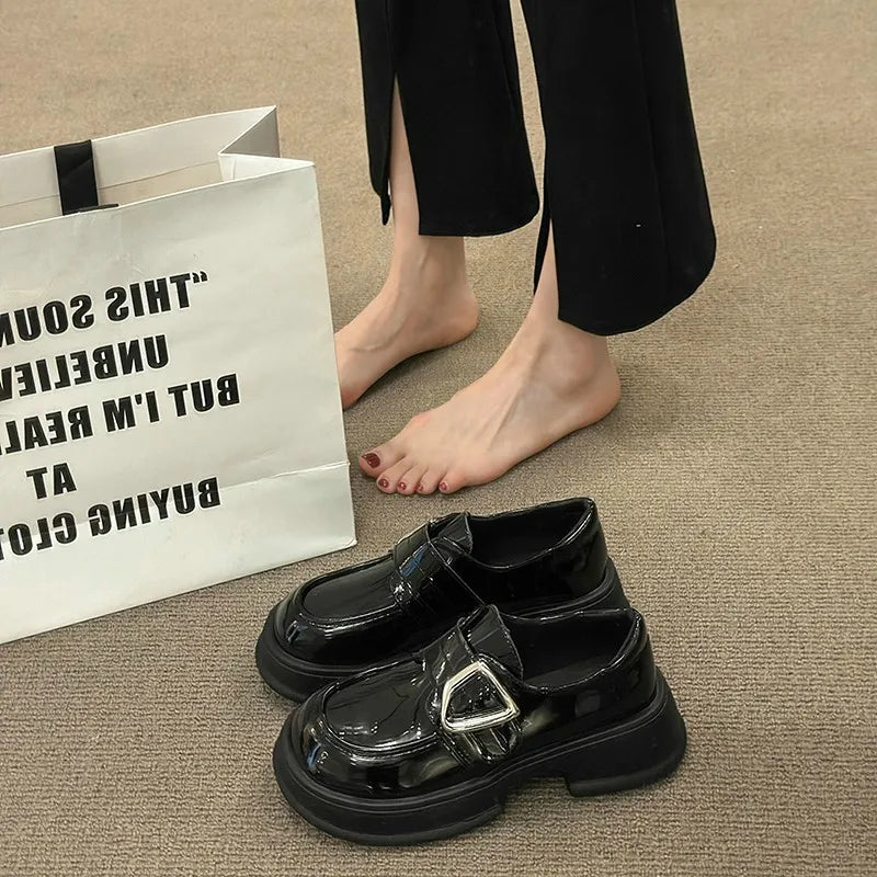 Fur Platform Preppy Dress Autumn Black Leather Creepers British Style Loafers Main image