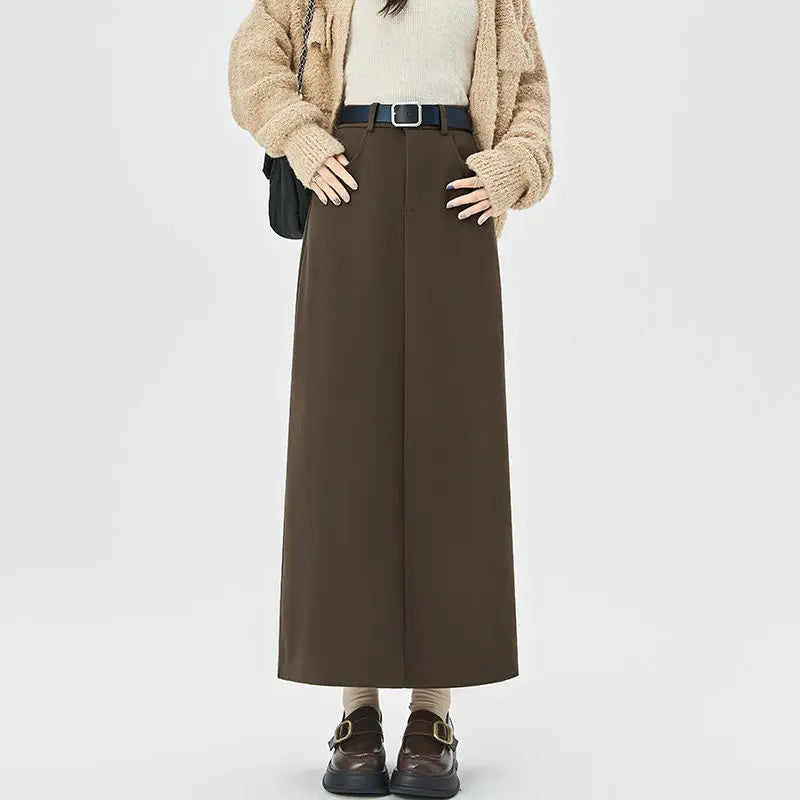 Woolen Autumn Winter High-waist Slim Fit Straight Hip-hugging Skirt Main image