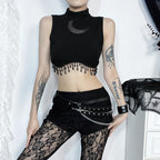 Vintage  Goth Moon Lace See Through Sleeveless Crop Top