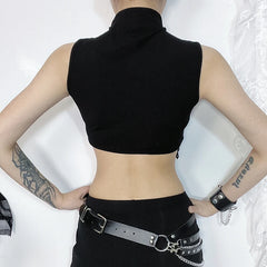 Vintage  Goth Moon Lace See Through Sleeveless Crop Top