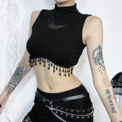 Vintage  Goth Moon Lace See Through Sleeveless Crop Top
