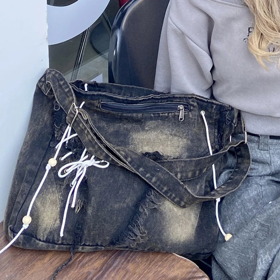 Y2K Korean Harajuku Gothic Aesthetic Vintage Denim Crossbody Messenger Bag Secondary image