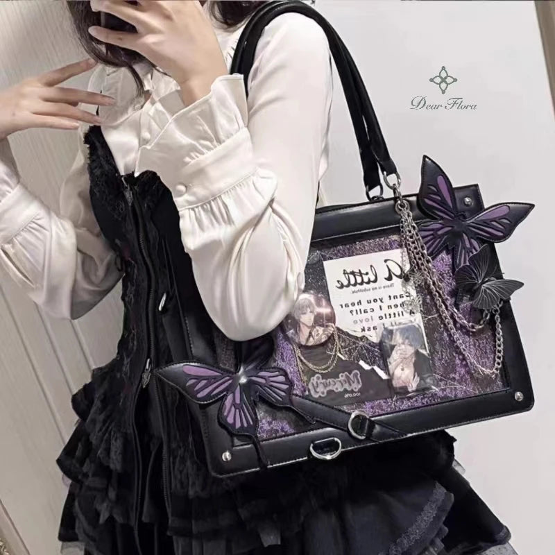 Y2K Labyrinth Butterfly Spider Web Letter Chain Transparent Gothic Bag Main image