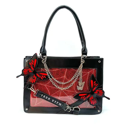 Y2K Labyrinth Butterfly Spider Web Letter Chain Transparent Gothic Bag