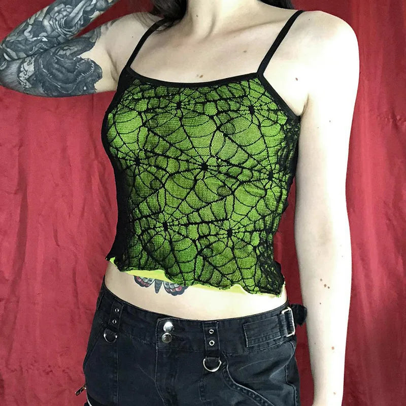 Gothic High Street  Mesh Lace Backless Ruffle Sleeveless Crop Top Main image