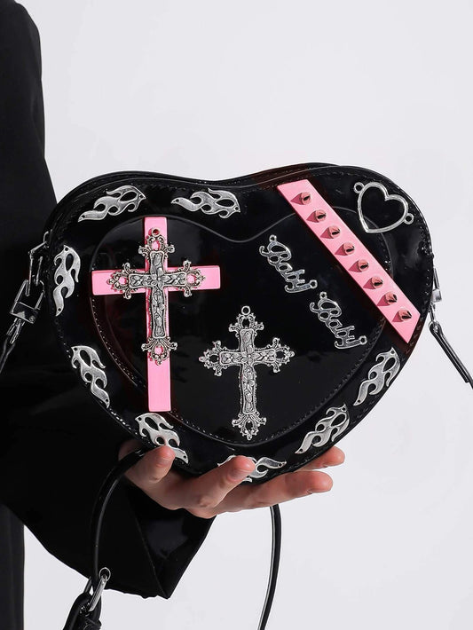 Y2K Coffin Shape Trendy Gothic Punk Cross Pattern Colorful Mini PU Bag