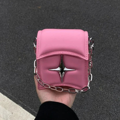 Y2K Vintage Korean Small Chain Pink PU Leather Gothic Cross Bag