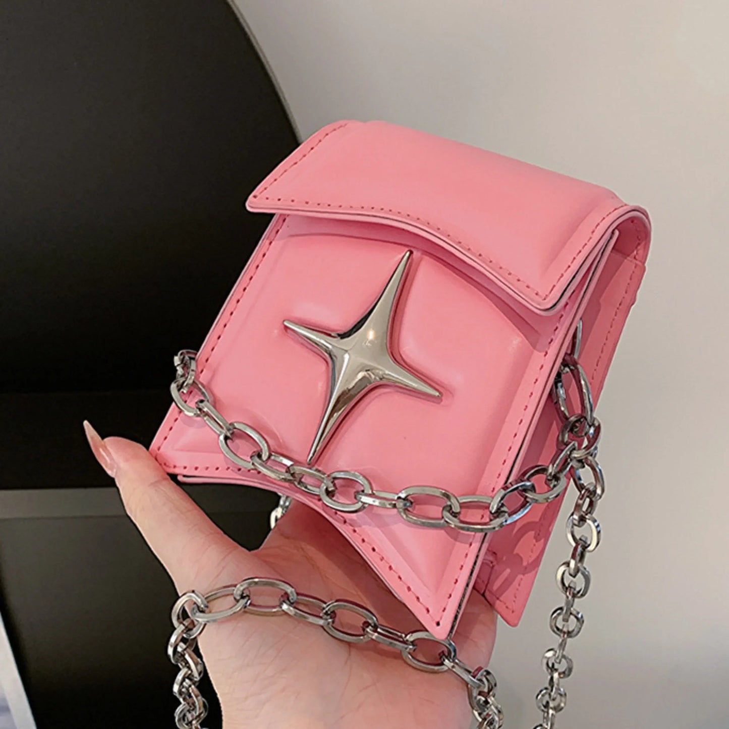 Y2K Vintage Korean Small Chain Pink PU Leather Gothic Cross Bag