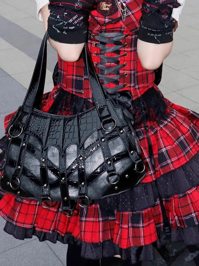 Y2K High Capacity Gothic Chic Popular Rivet Cool Punk Crossbody Bag Secondary image