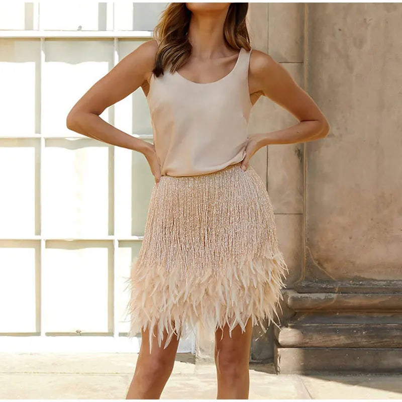 DressBetty - Y2K Sequins Feather Sleeveless Mini Skirt Main image