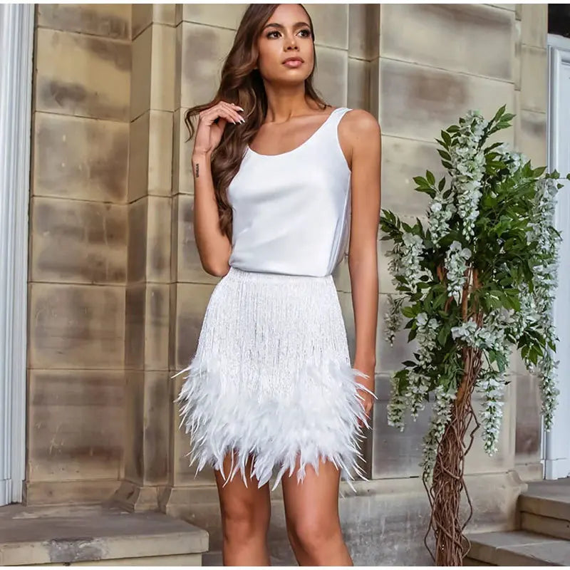 DressBetty - Y2K Sequins Feather Sleeveless Mini Skirt