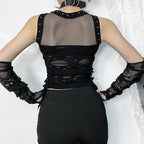 Gothic Trendy  Fishnet Backless Steampunk Rave Party Crop Top